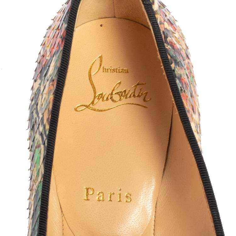 Pre Owned Christian Louboutin Multicolor Python Smoking Slippers Size 38.5