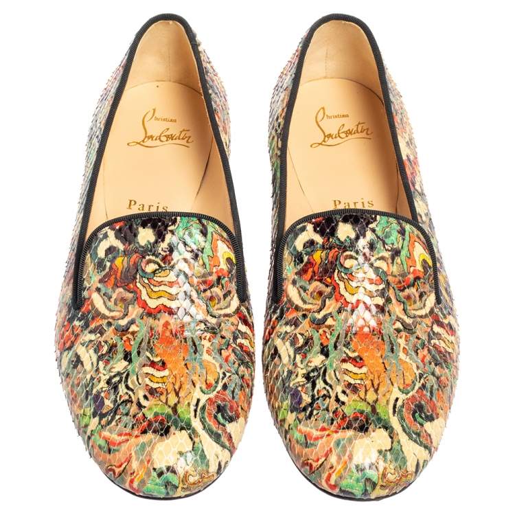 Pre Owned Christian Louboutin Multicolor Python Smoking Slippers Size 38.5