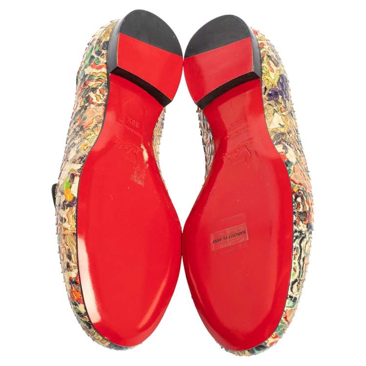 Pre Owned Christian Louboutin Multicolor Python Smoking Slippers Size 38.5