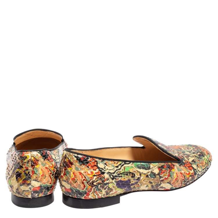 Pre Owned Christian Louboutin Multicolor Python Smoking Slippers Size 38.5