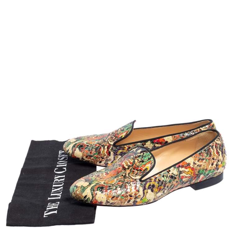 Pre Owned Christian Louboutin Multicolor Python Smoking Slippers Size 38.5