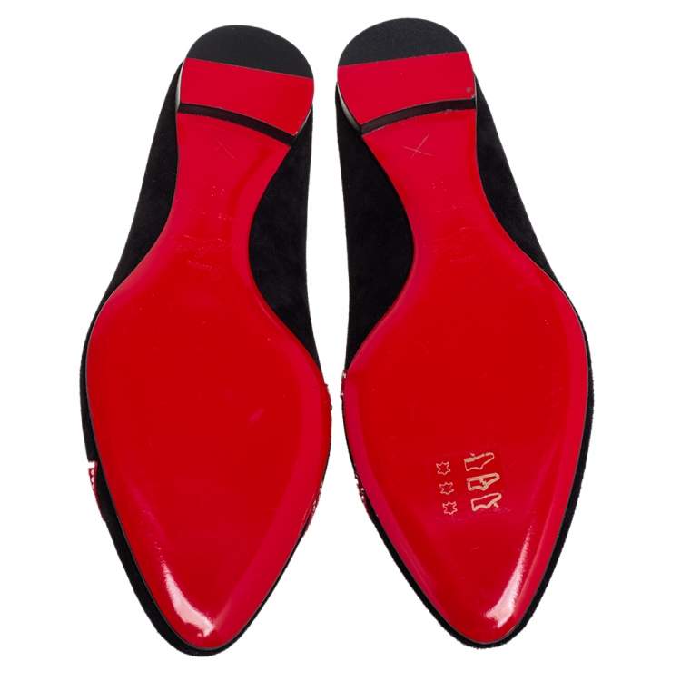 Pre Owned Christian Louboutin Black Suede Love Strass Ballet Flats Size 39
