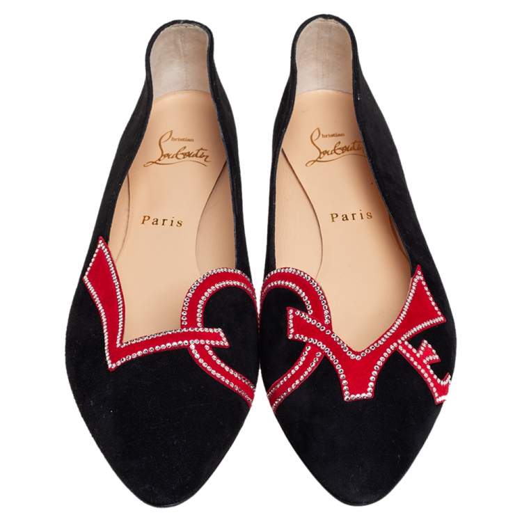 Pre Owned Christian Louboutin Black Suede Love Strass Ballet Flats Size 39