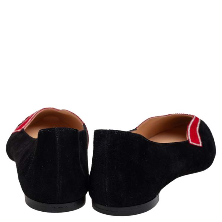 Pre Owned Christian Louboutin Black Suede Love Strass Ballet Flats Size 39