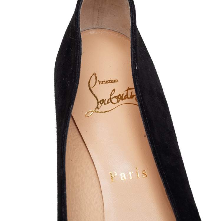 Pre Owned Christian Louboutin Black Suede Love Strass Ballet Flats Size 39