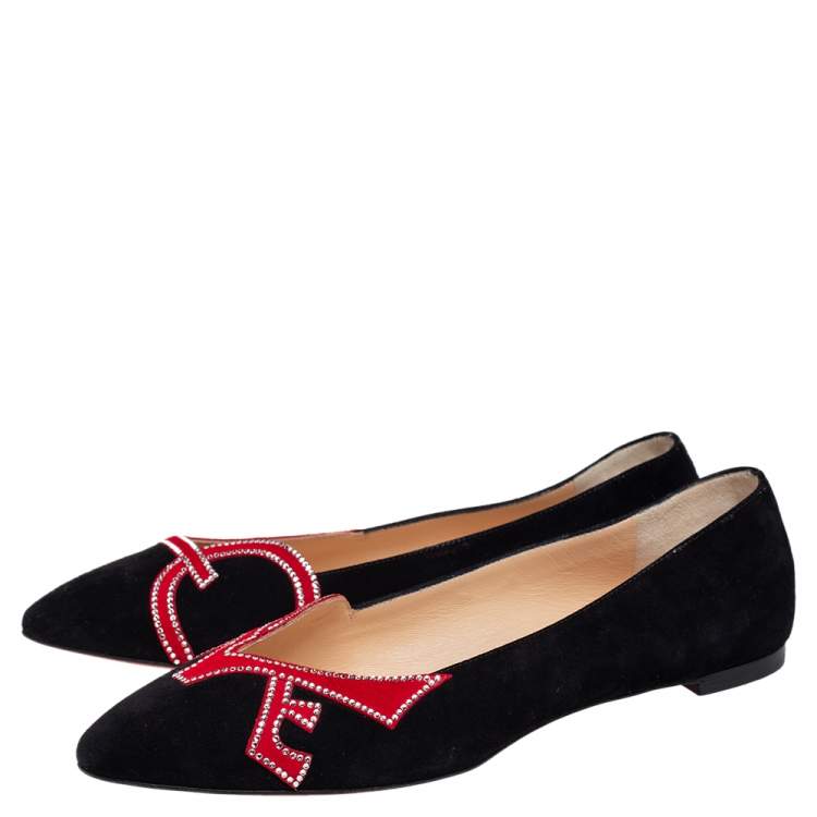 Pre Owned Christian Louboutin Black Suede Love Strass Ballet Flats Size 39