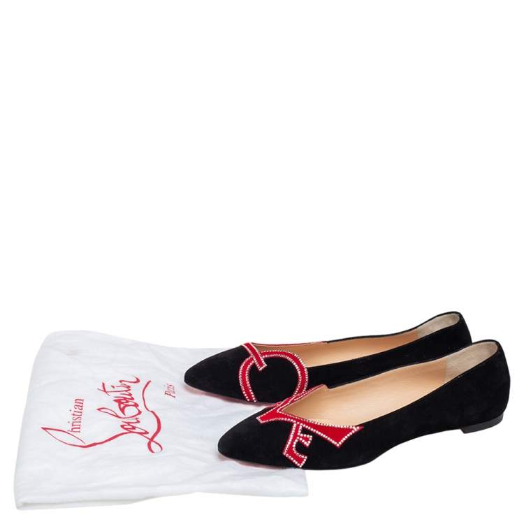Pre Owned Christian Louboutin Black Suede Love Strass Ballet Flats Size 39