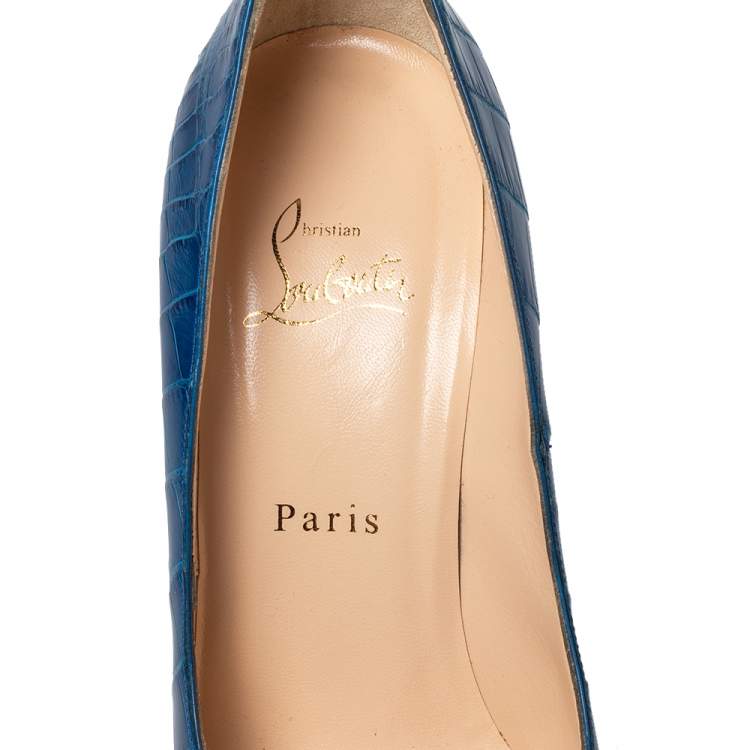 Pre Owned Christian Louboutin Blue Alligator Leather Bianca Platform Pumps Size 39