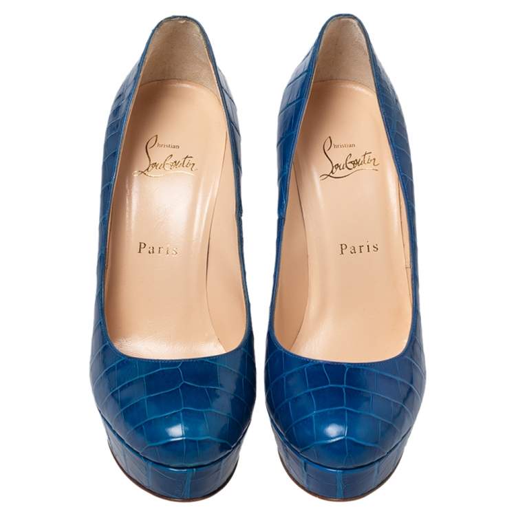 Pre Owned Christian Louboutin Blue Alligator Leather Bianca Platform Pumps Size 39