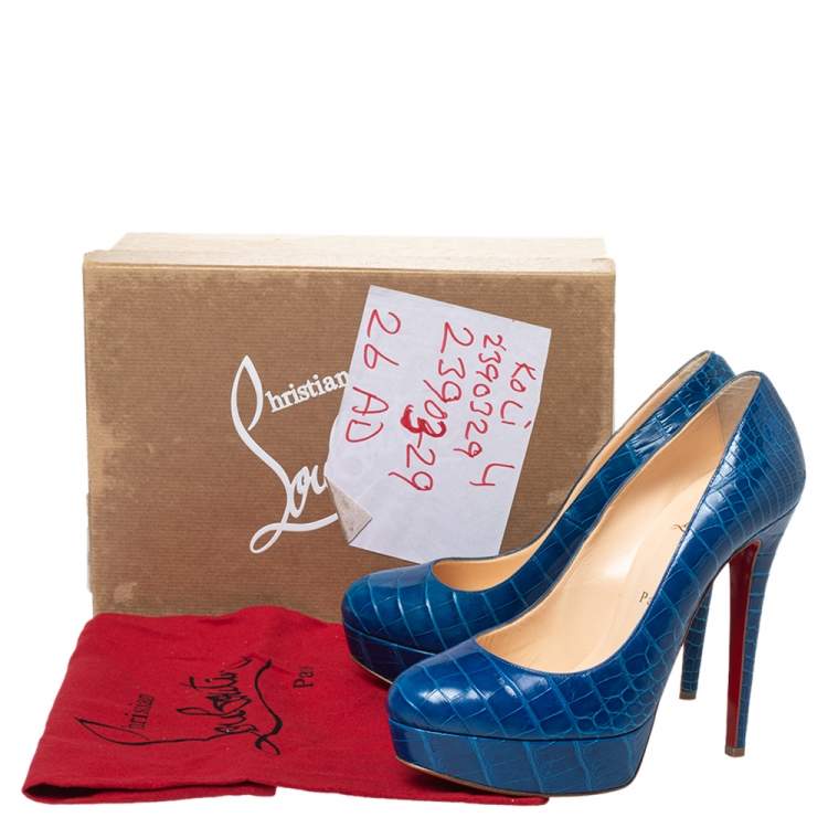 Pre Owned Christian Louboutin Blue Alligator Leather Bianca Platform Pumps Size 39