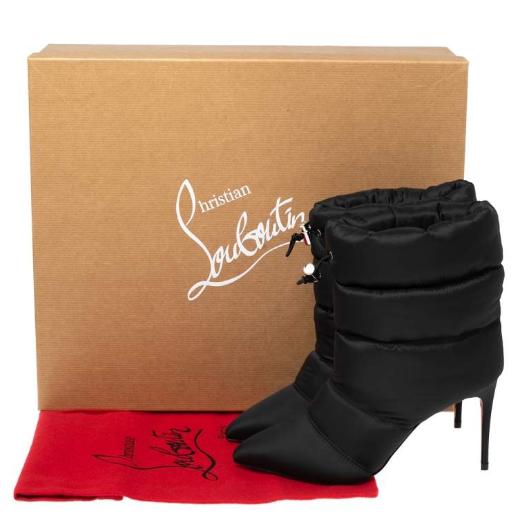 مملوكة مسبقًا Christian Louboutin Black Padded Nylon Astro Puffer Ankle Boots Size 36
