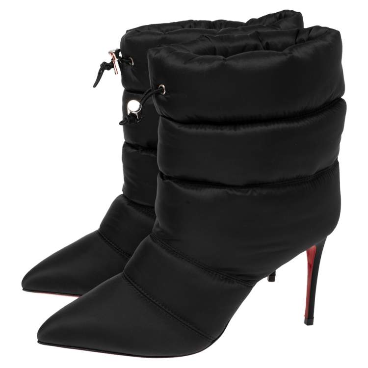مملوكة مسبقًا Christian Louboutin Black Padded Nylon Astro Puffer Ankle Boots Size 36