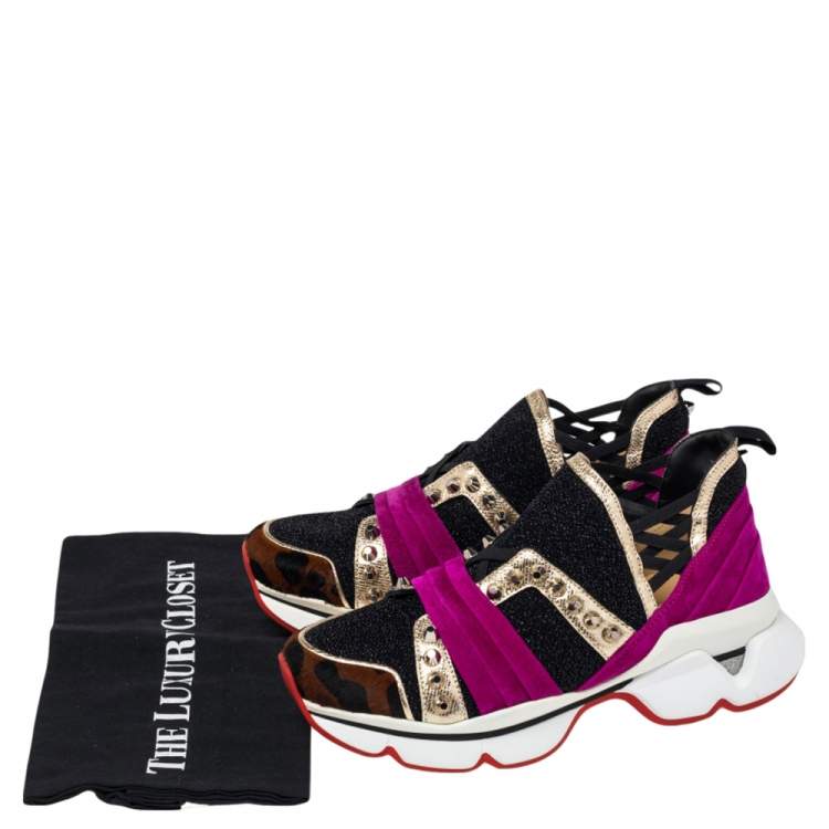 Pre Owned Christian Louboutin  Multicolor Calf Hair Suede Spike Sneakers Size 37