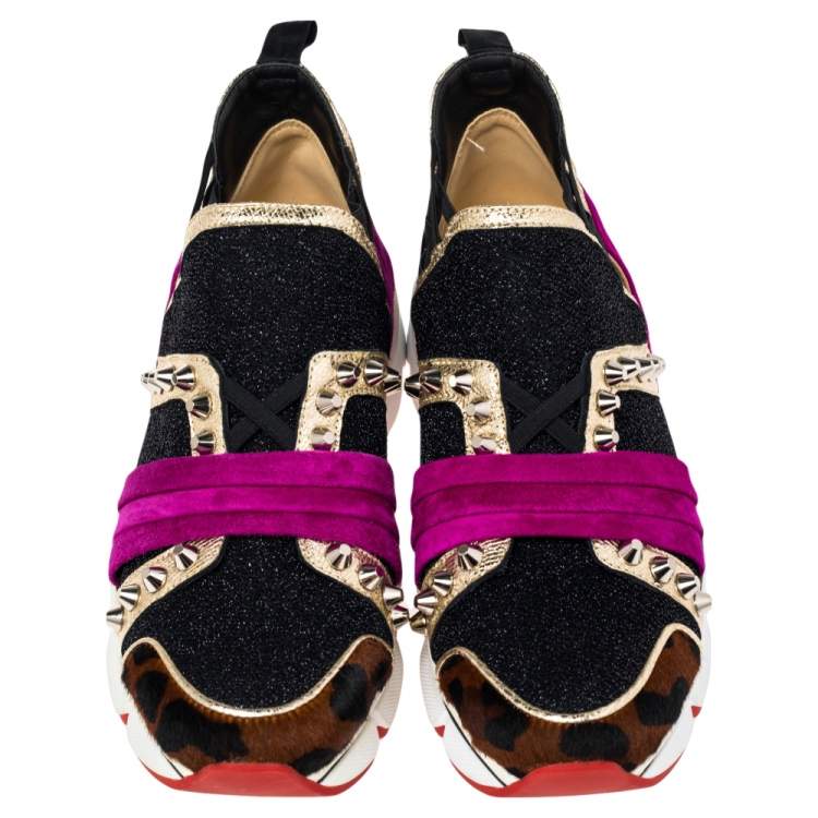 Pre Owned Christian Louboutin  Multicolor Calf Hair Suede Spike Sneakers Size 37