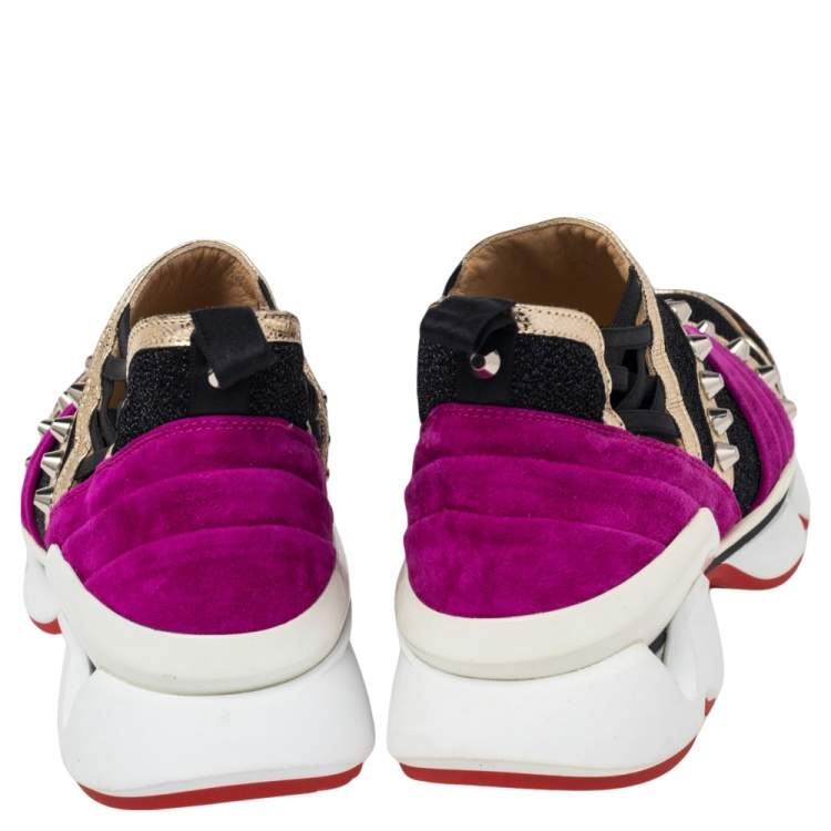 Pre Owned Christian Louboutin  Multicolor Calf Hair Suede Spike Sneakers Size 37