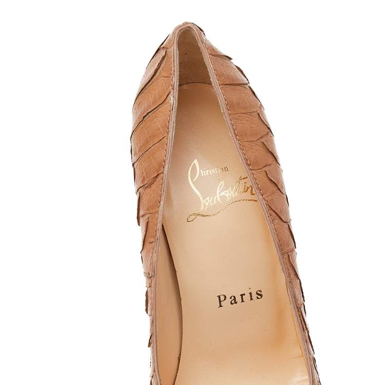 Pre Owned Christian Louboutin Beige Python Leather Ron Ron Pumps Size 35.5