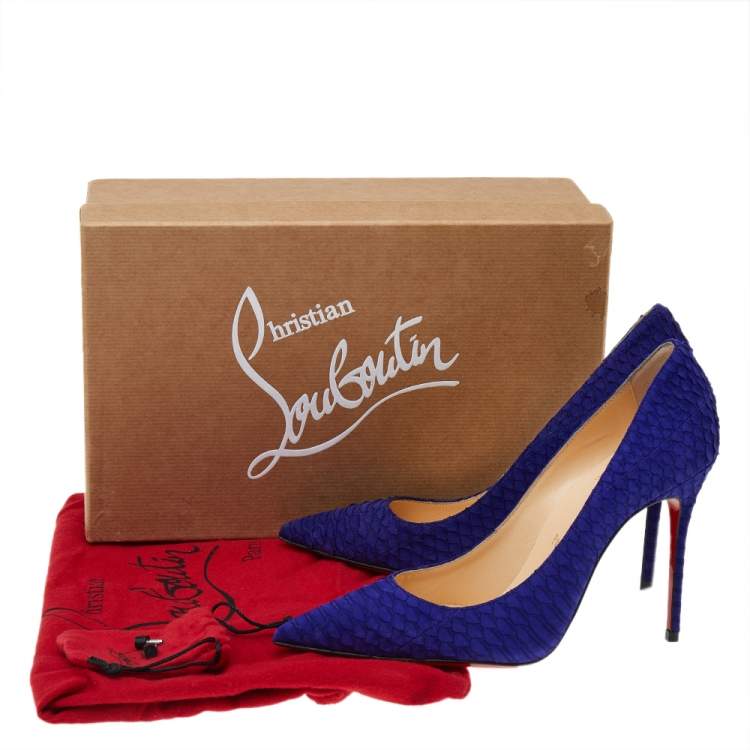 Pre Owned Christian Louboutin Purple Nubuck Python So Kate Pointed Toe Pumps Size 36.5
