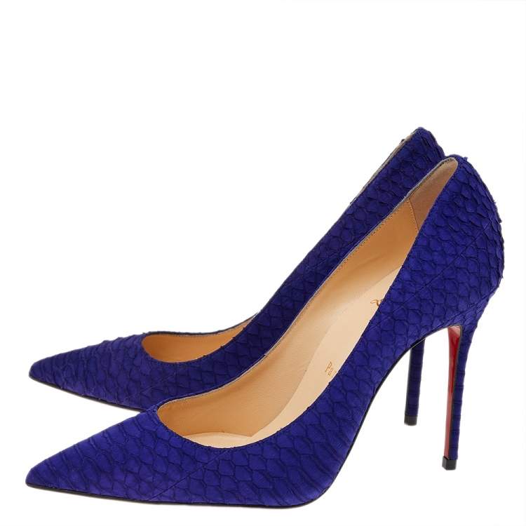 Pre Owned Christian Louboutin Purple Nubuck Python So Kate Pointed Toe Pumps Size 36.5