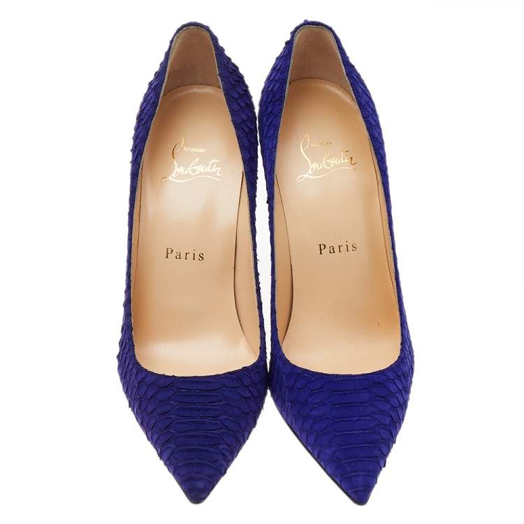 Pre Owned Christian Louboutin Purple Nubuck Python So Kate Pointed Toe Pumps Size 36.5