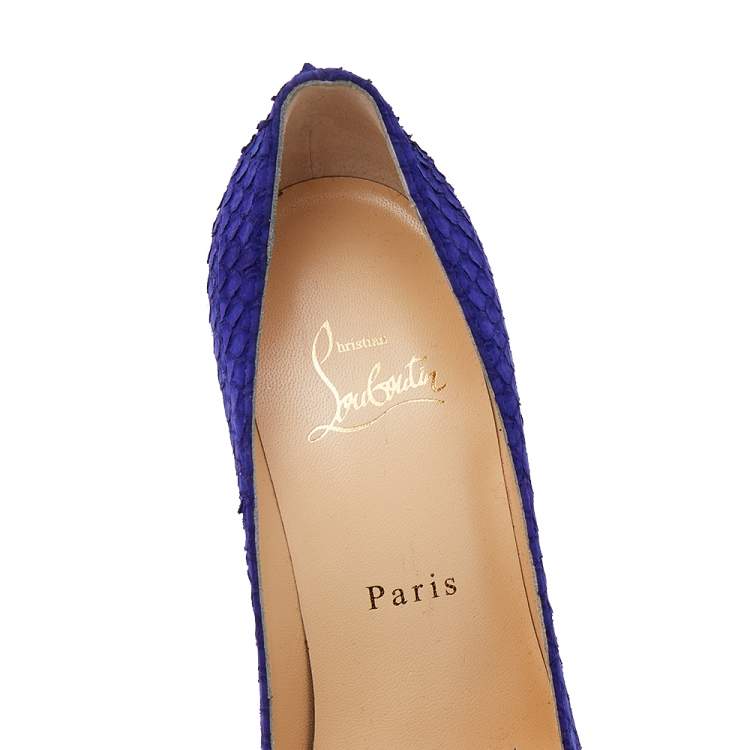 Pre Owned Christian Louboutin Purple Nubuck Python So Kate Pointed Toe Pumps Size 36.5