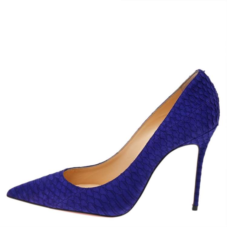 Pre Owned Christian Louboutin Purple Nubuck Python So Kate Pointed Toe Pumps Size 36.5