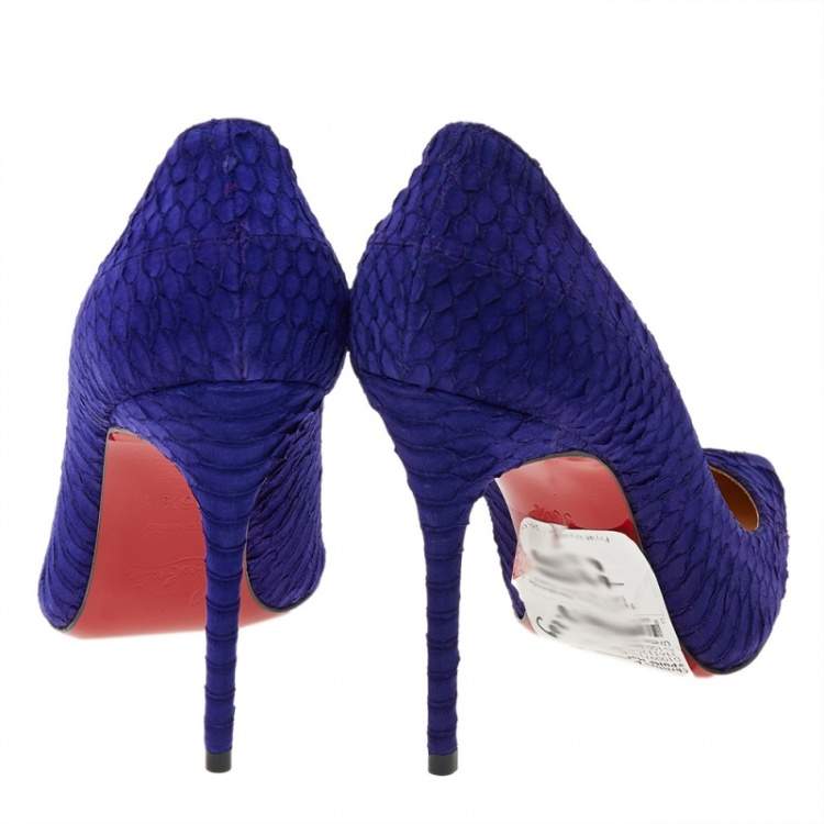 Pre Owned Christian Louboutin Purple Nubuck Python So Kate Pointed Toe Pumps Size 36.5