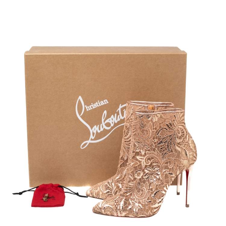 Pre Owned Christian Louboutin Beige Net And Mesh Zipper Detail Ankle Boots Size 35