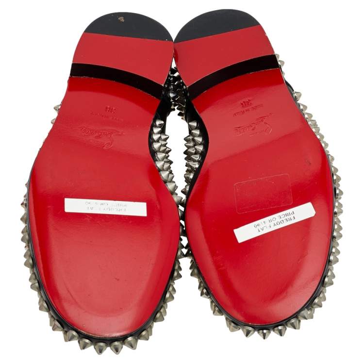 Pre Owned Christian Louboutin Black Leather Freddy Spike Lace Up Oxfords Size 36