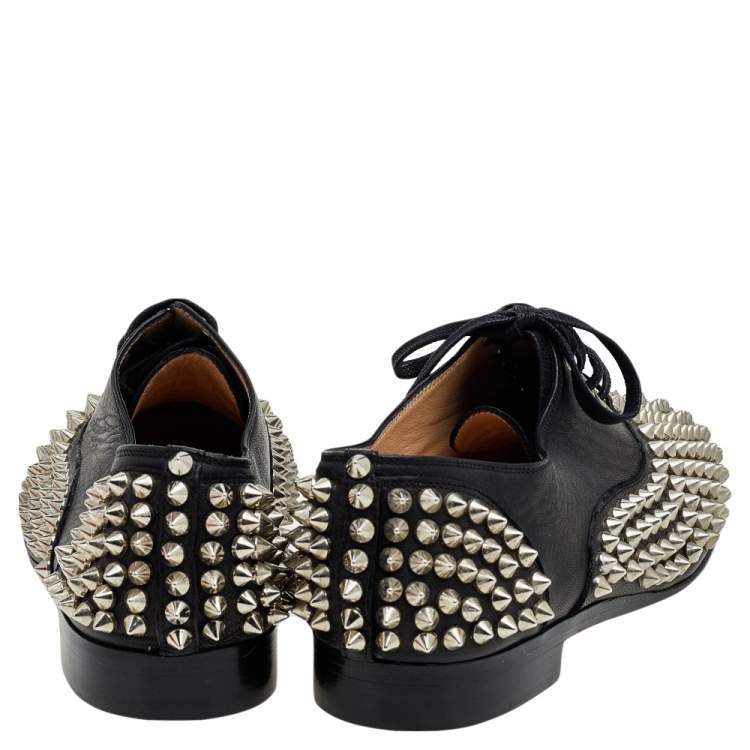 Pre Owned Christian Louboutin Black Leather Freddy Spike Lace Up Oxfords Size 36