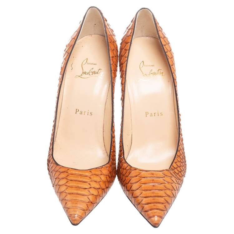 Pre Owned Christian Louboutin Brown Python Decollete 554 100mm Pumps Size 37