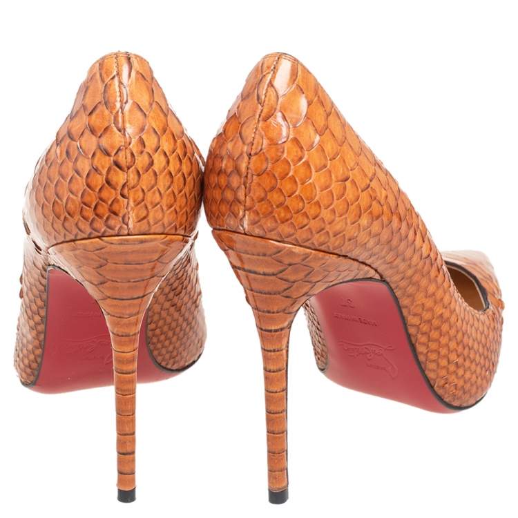 Pre Owned Christian Louboutin Brown Python Decollete 554 100mm Pumps Size 37