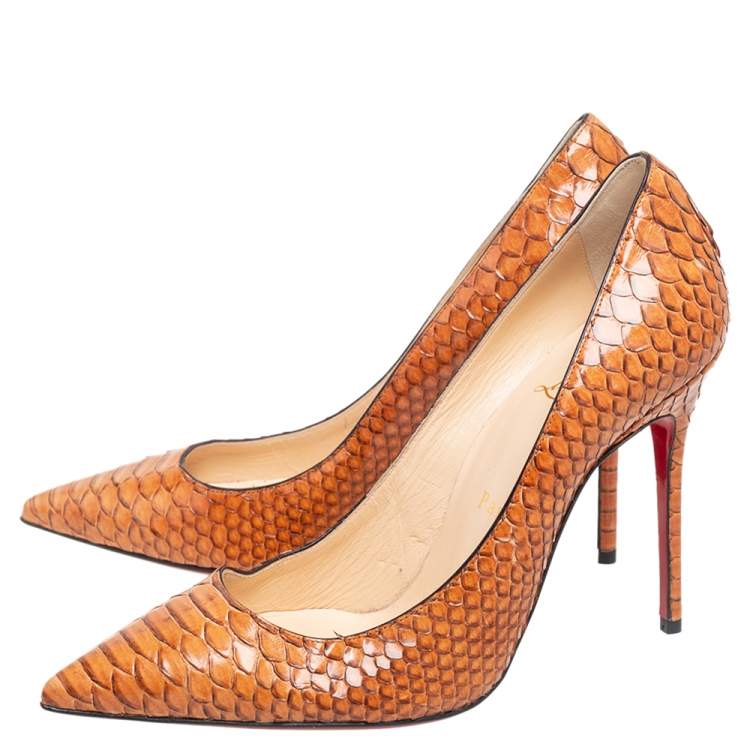 Pre Owned Christian Louboutin Brown Python Decollete 554 100mm Pumps Size 37