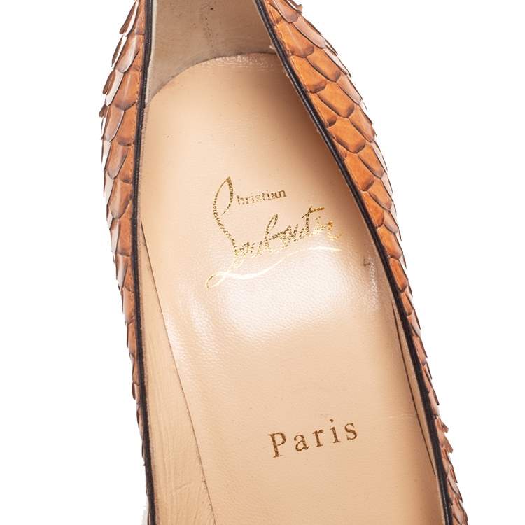 Pre Owned Christian Louboutin Brown Python Decollete 554 100mm Pumps Size 37