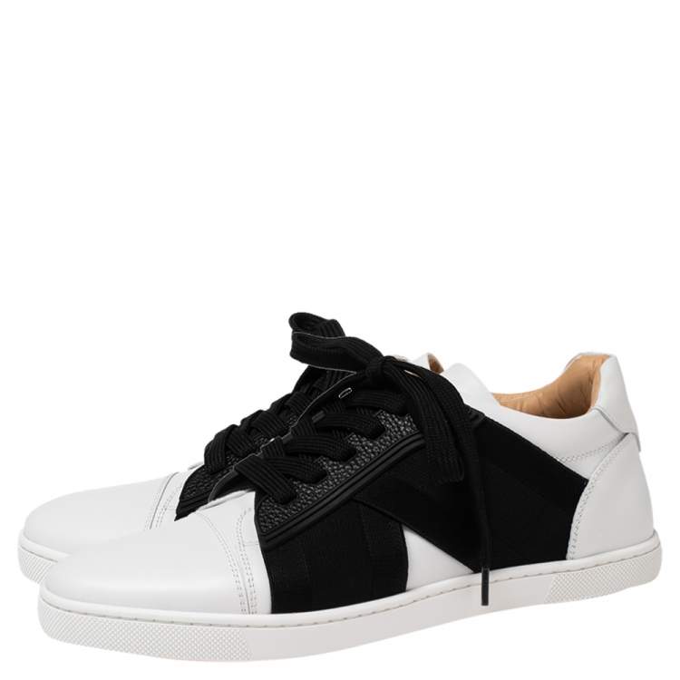 Pre Owned Christian Louboutin Black/White Leather Elastikid Donna Sneakers Size 38