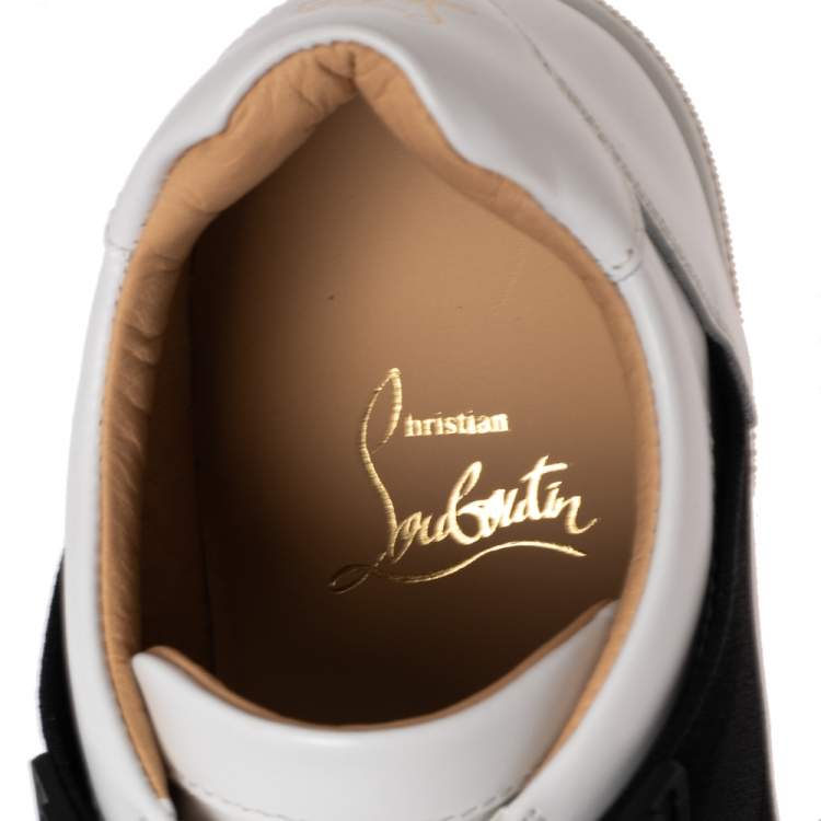 Pre Owned Christian Louboutin Black/White Leather Elastikid Donna Sneakers Size 38