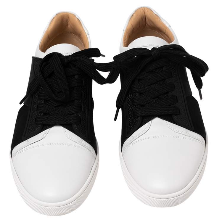 Pre Owned Christian Louboutin Black/White Leather Elastikid Donna Sneakers Size 38