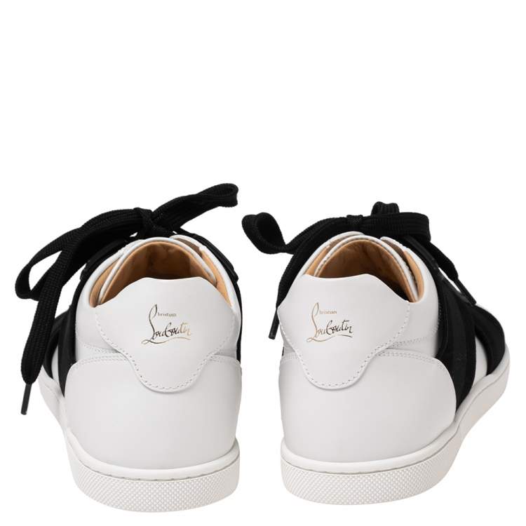 Pre Owned Christian Louboutin Black/White Leather Elastikid Donna Sneakers Size 38