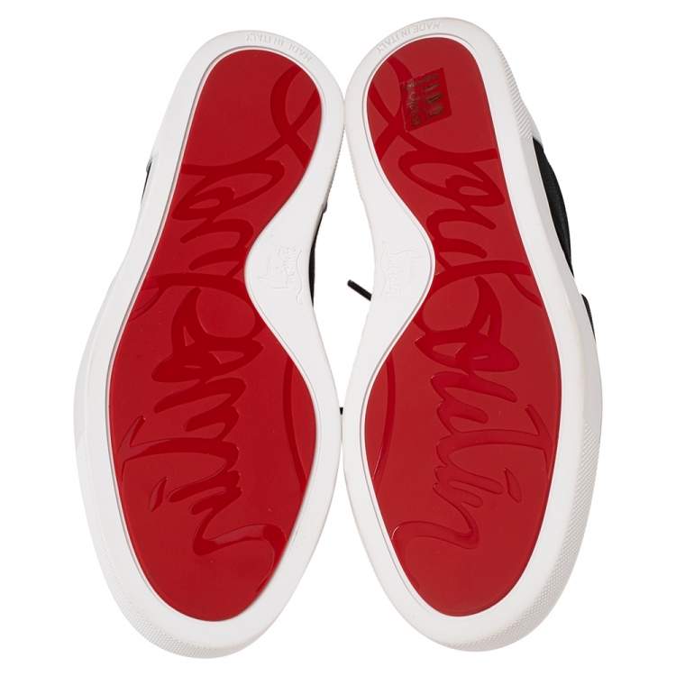 Pre Owned Christian Louboutin Black/White Leather Elastikid Donna Sneakers Size 38