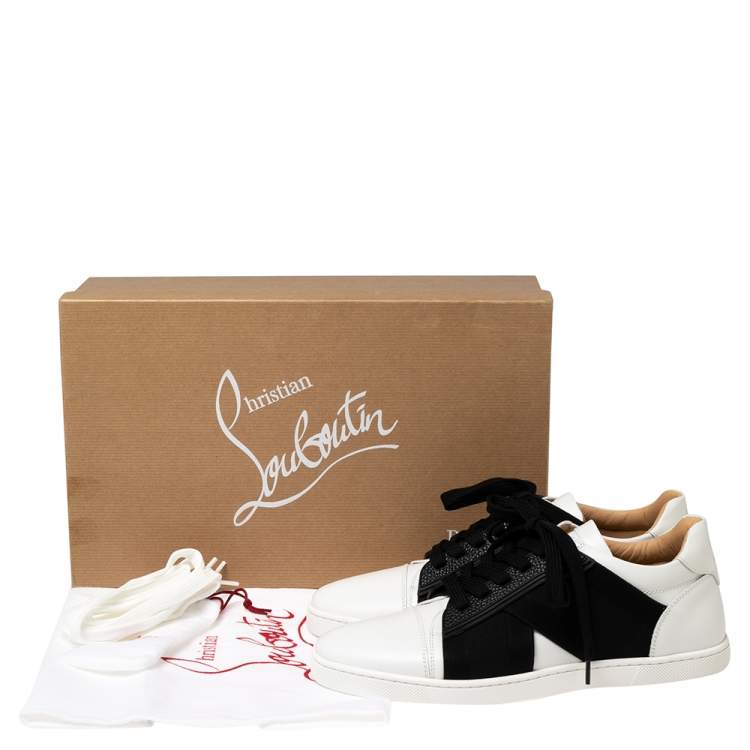 Pre Owned Christian Louboutin Black/White Leather Elastikid Donna Sneakers Size 38