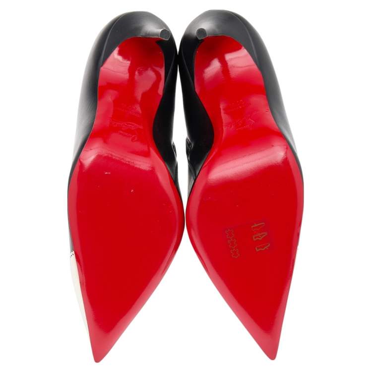 Pre Owned Christian Louboutin Black Leather Calamijane Pointed Toe Ankle Length Boots Size 37.5