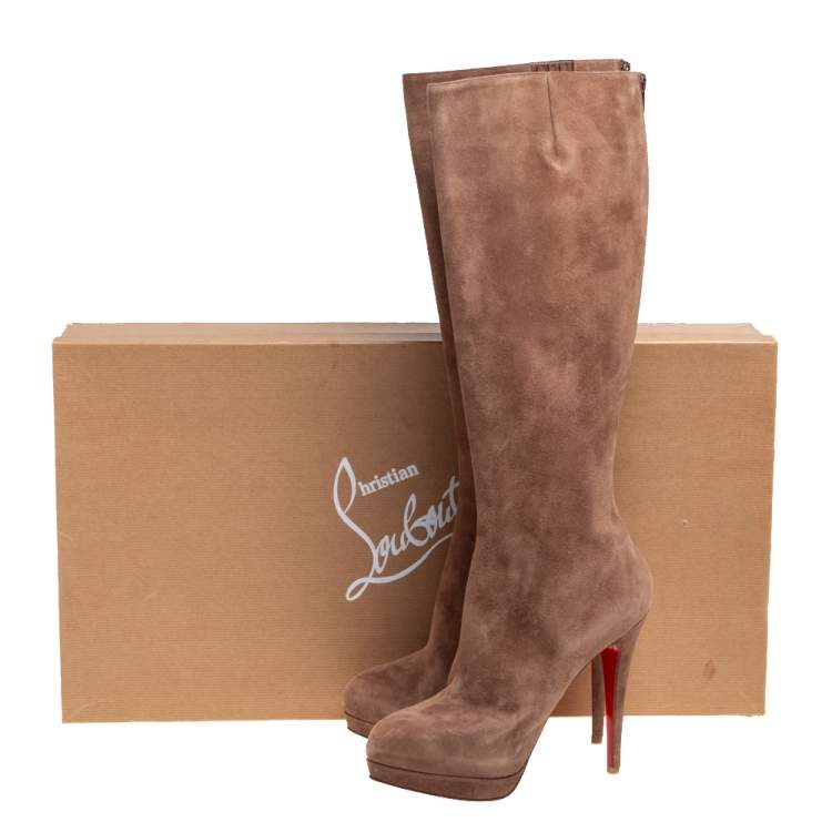 مملوكة مسبقًا Christian Louboutin Brown Suede Botalili Knee Length Boots Size 38.5