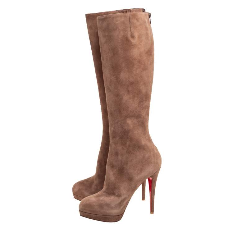مملوكة مسبقًا Christian Louboutin Brown Suede Botalili Knee Length Boots Size 38.5