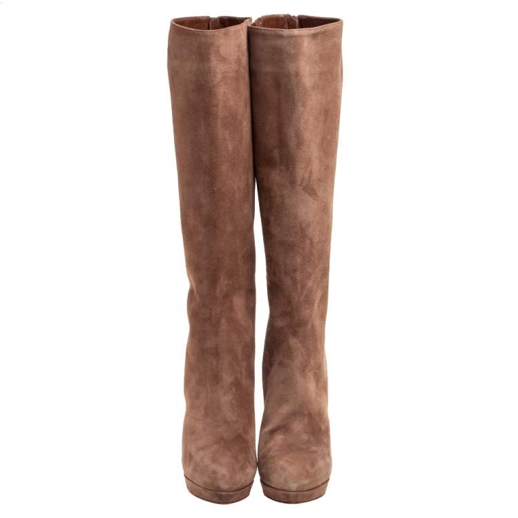 مملوكة مسبقًا Christian Louboutin Brown Suede Botalili Knee Length Boots Size 38.5