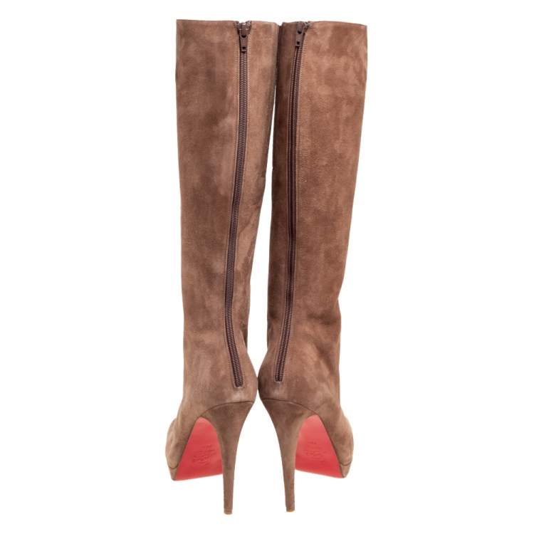 مملوكة مسبقًا Christian Louboutin Brown Suede Botalili Knee Length Boots Size 38.5