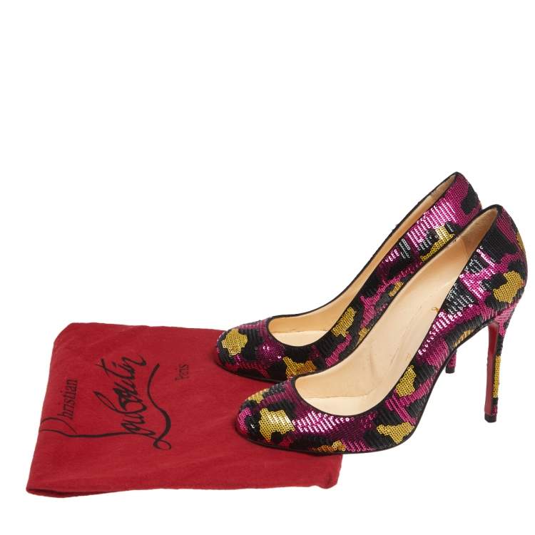 Pre Owned Christian Louboutin Multicolor Sequins Fifi Pumps Size 37