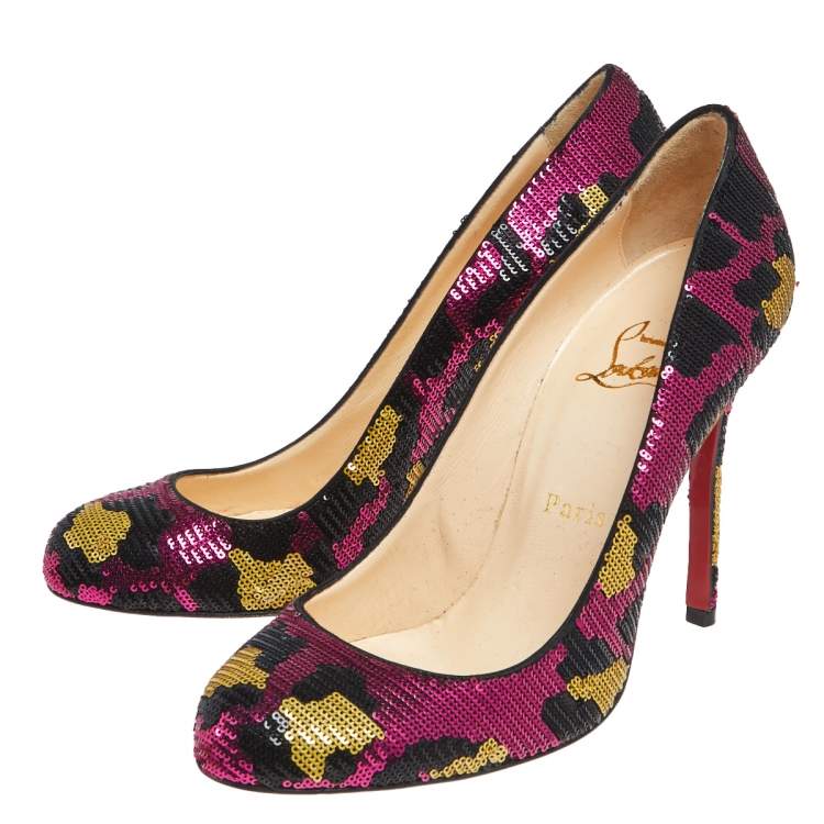 Pre Owned Christian Louboutin Multicolor Sequins Fifi Pumps Size 37