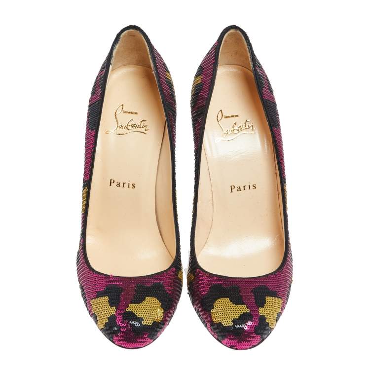 Pre Owned Christian Louboutin Multicolor Sequins Fifi Pumps Size 37