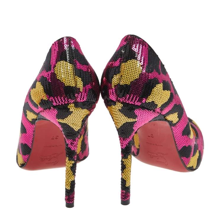 Pre Owned Christian Louboutin Multicolor Sequins Fifi Pumps Size 37