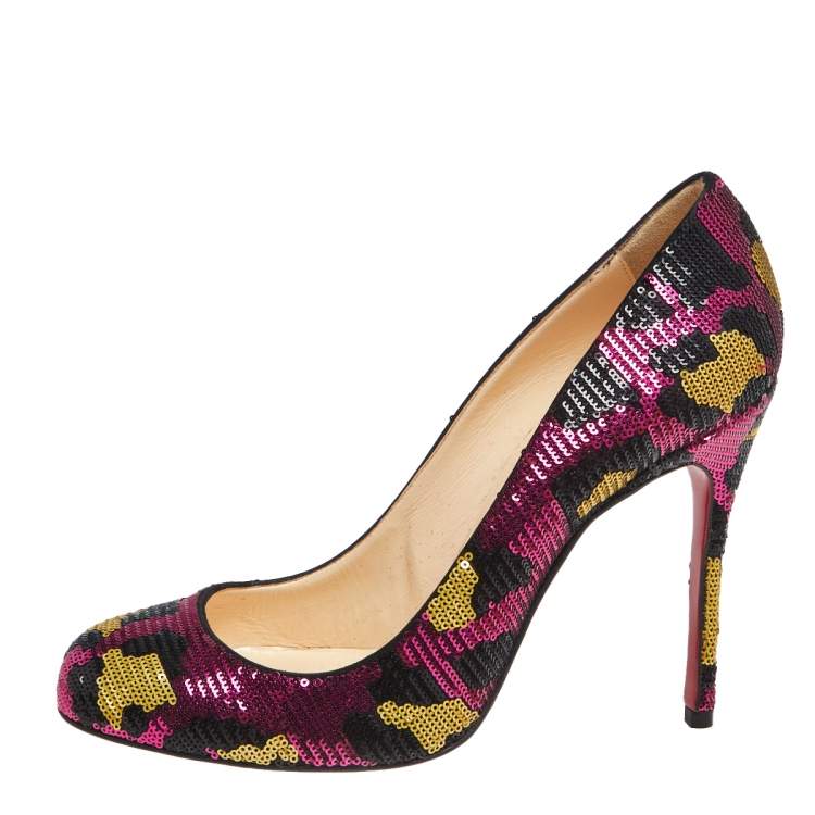 Pre Owned Christian Louboutin Multicolor Sequins Fifi Pumps Size 37