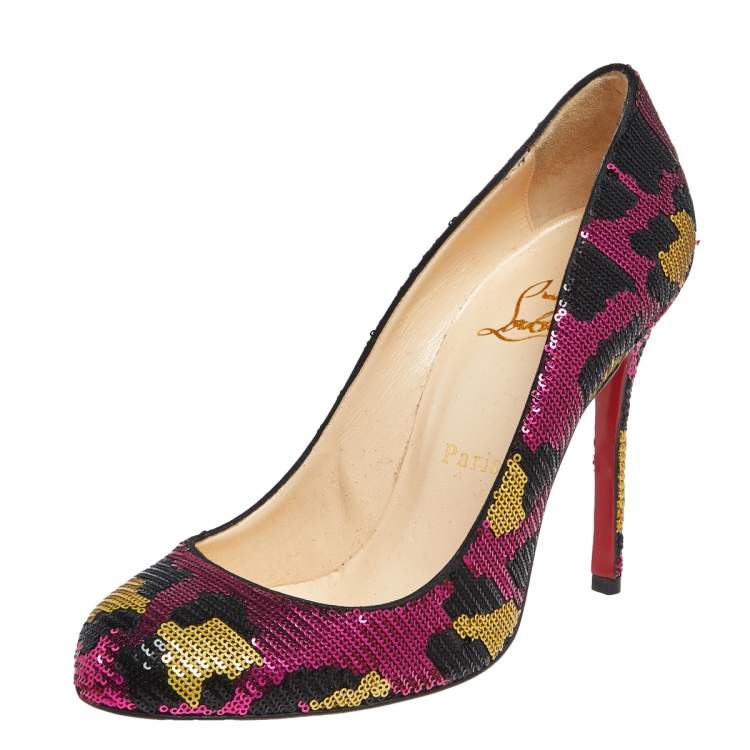 Pre Owned Christian Louboutin Multicolor Sequins Fifi Pumps Size 37